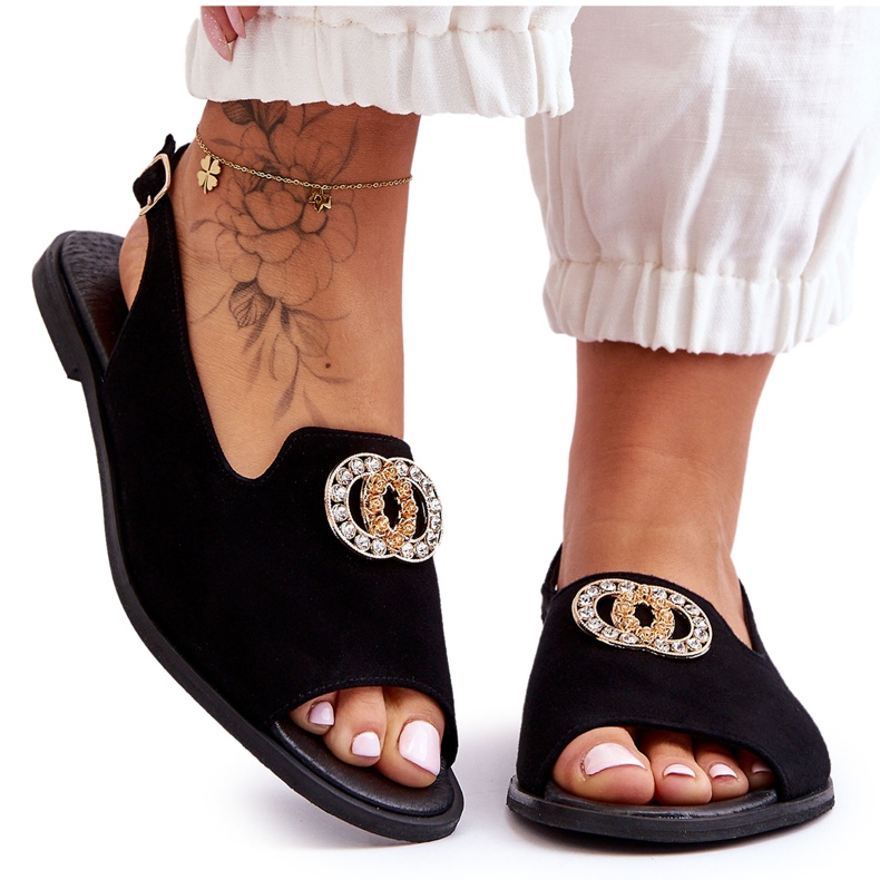 Suede Flat Sandals With Decoration Nicole 2744/002 Black Suede Flat Sandals With Decoration Nicole 2744/002 Black