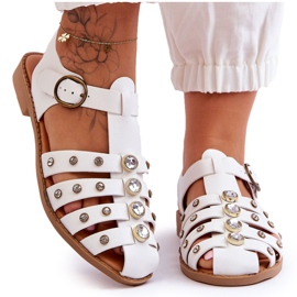 Women's Flat Sandals With Zircons White Ascot