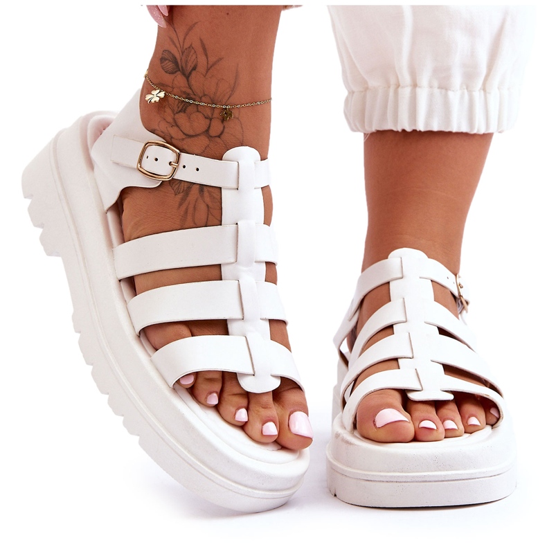 Leather Sandals With White Colet Stripes