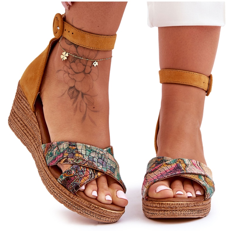 Maciejka Suede Wedge Sandals 04565-43 Orange