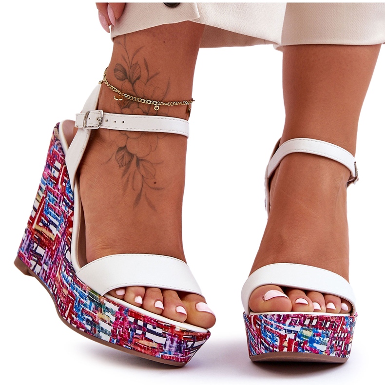 Women's Sandals On A Colorful Wedge White Malibu