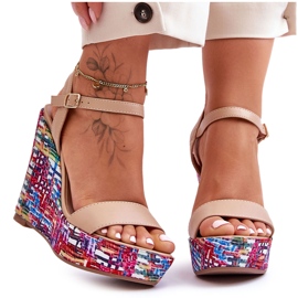 Women's Sandals On A Colorful Beige Malibu Wedge