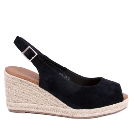 Nevil Black open toe wedge espadrilles
