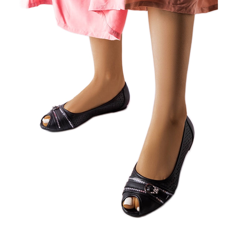 Black openwork ballerinas with rhinestones from Creek