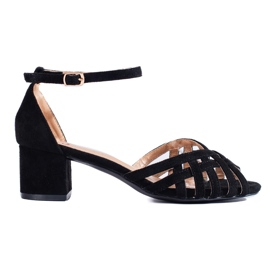 Shelovet black suede low heel sandals