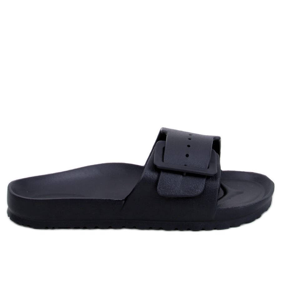 Romero Black rubber slides with a buckle - KeeShoes