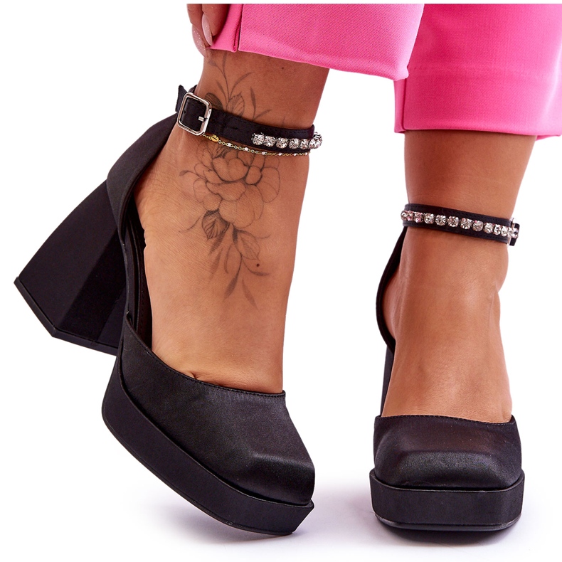 Fashionable Pumps On Massive Heels With Zircons Black Adel