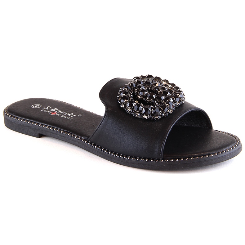 Women's flat comfortable slippers with zircons black S.Barski Kv 520-30