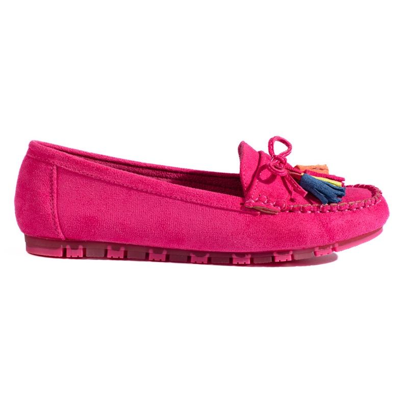 Fuchsia suede boho loafers with tassels Shelovet pink