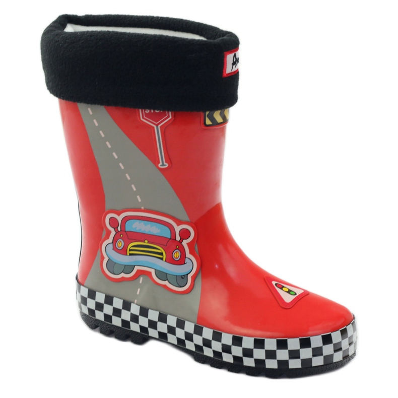 American Club Wellies insulated with a Red Car sock white black grey