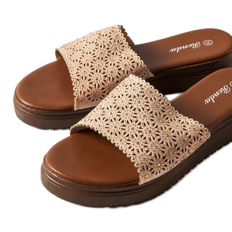Pink openwork sliders with zircons from Irvine