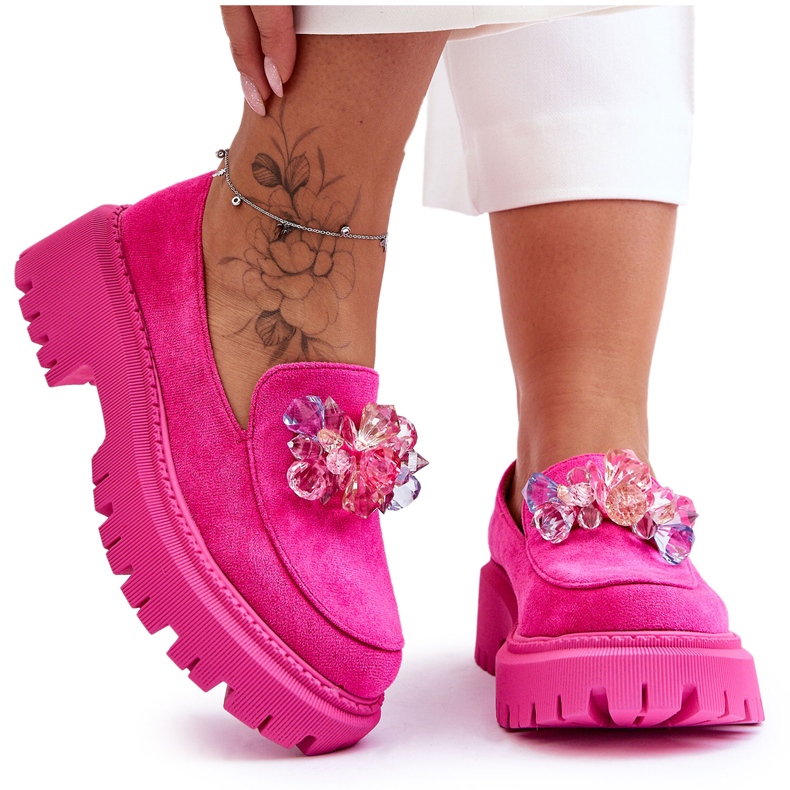 PS1 Women's Loafers With Decorative Crystals Pink Avril PS1 Women's Loafers With Decorative Crystals Pink Avril