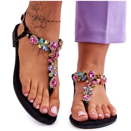 Suede Flip Flops With Stones Black Frency