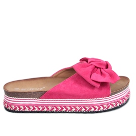 Delair Fuchsia high sole bow slippers pink