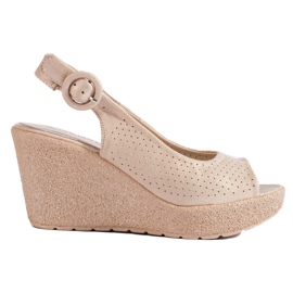 Openwork suede wedge sandals Shelovet beige
