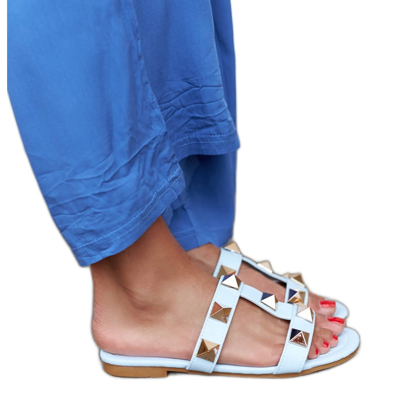 Blue mules with studs from Mazzi