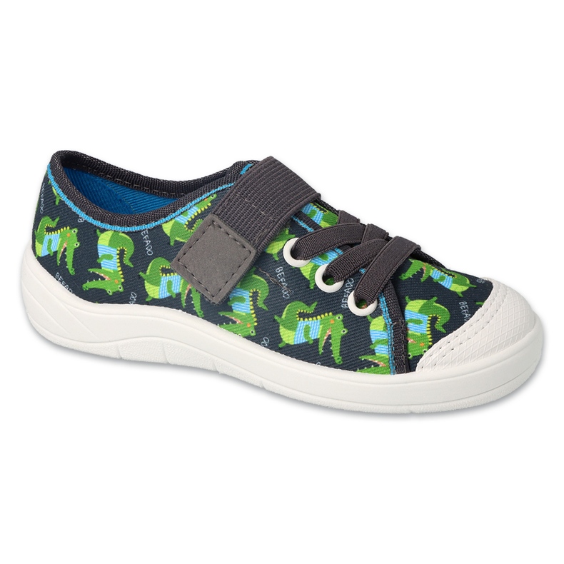 Befado children's slippers with velcro 351X025, gray with green dragons grey