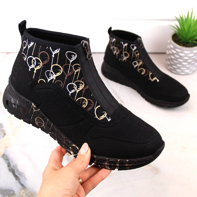 Ankle boots for women sports sneakers with a zipper black Rieker M4953-00