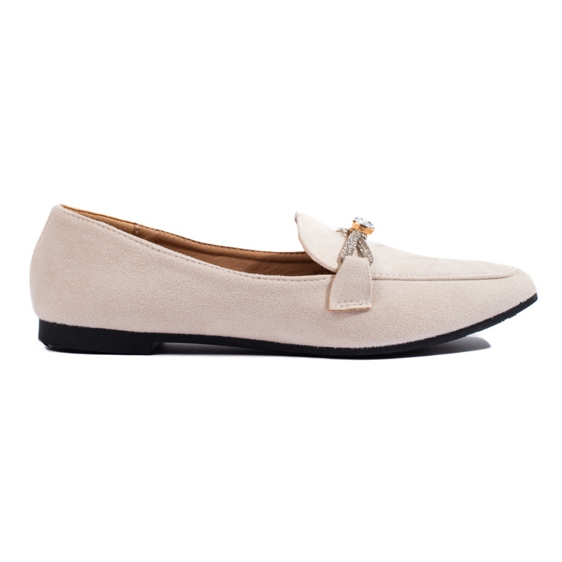 Shelovet beige suede embellished slip-on loafers
