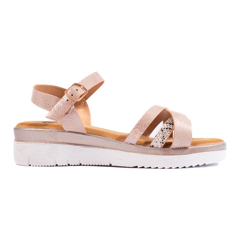 Comfortable sandals on a low wedge Shelovet beige and gold golden