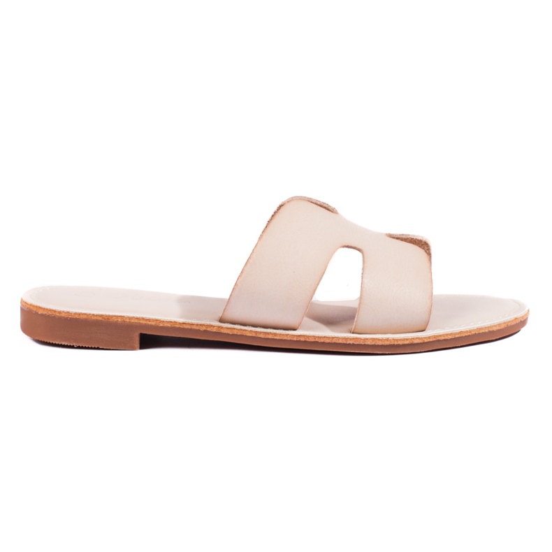 Shelovet cream classic flat slides beige
