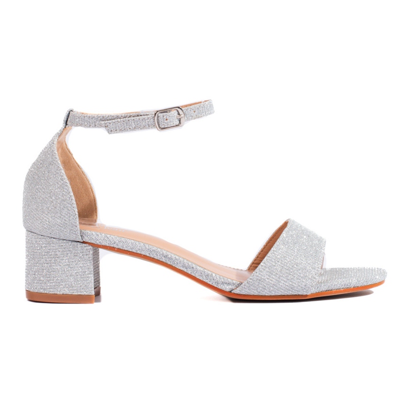 Elegant silver glitter low heel sandals from Shelovet Elegant silver glitter low heel sandals from Shelovet