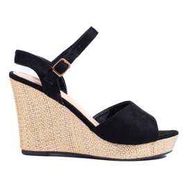 Shelovet black high wedge espadrilles