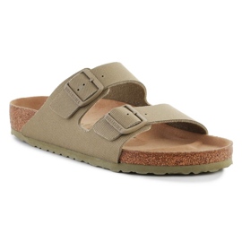 Birkenstock Rivet Logo Vegan Canvas Faded Slides 1023958 green