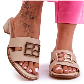 Women's Elegant Beige Flip-Flops With Gold Decoration