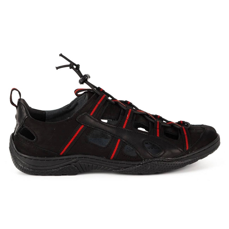 Kampol Men's leather openwork shoes 26KAM black