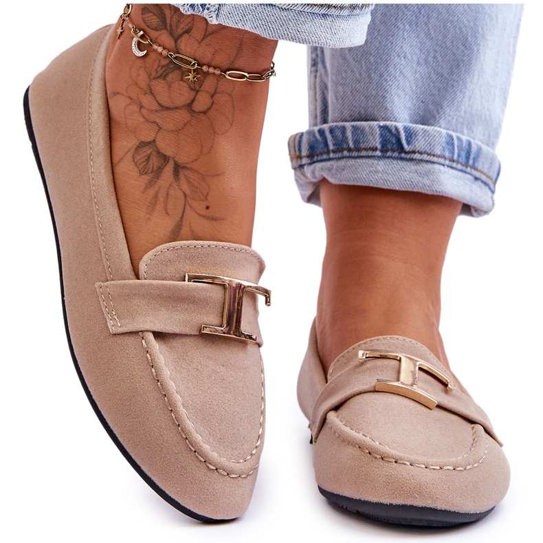 Classic Slip-on Moccasins with Decoration, Light Beige