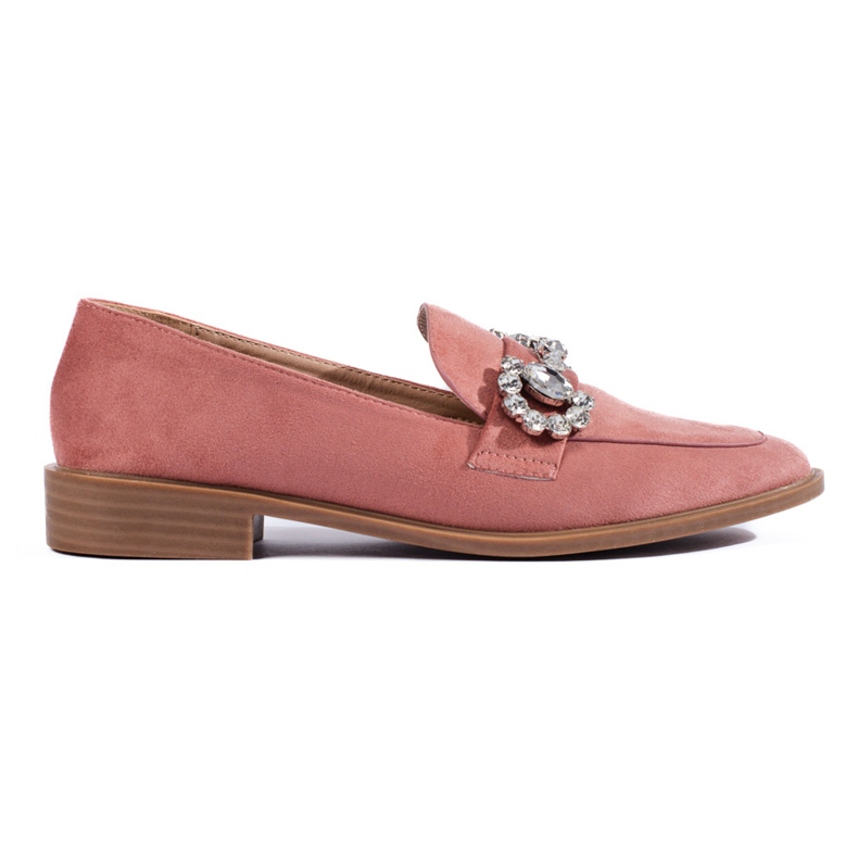 Dark pink suede loafers with a Shelovet buckle