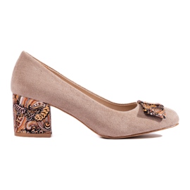 Beige suede pumps with a bow from Shelovet