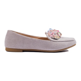 Gray suede loafers with crystals from Shelovet grey