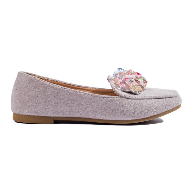 Gray suede loafers with crystals from Shelovet grey