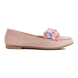 Beige suede loafers with crystals from Shelovet