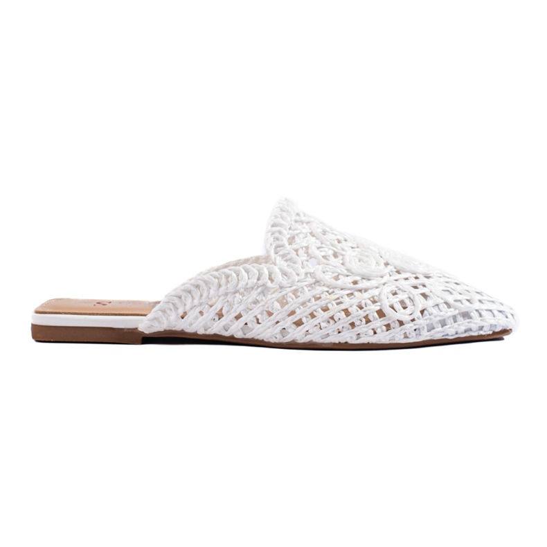 White flat sandals with an openwork upper from Shelovet