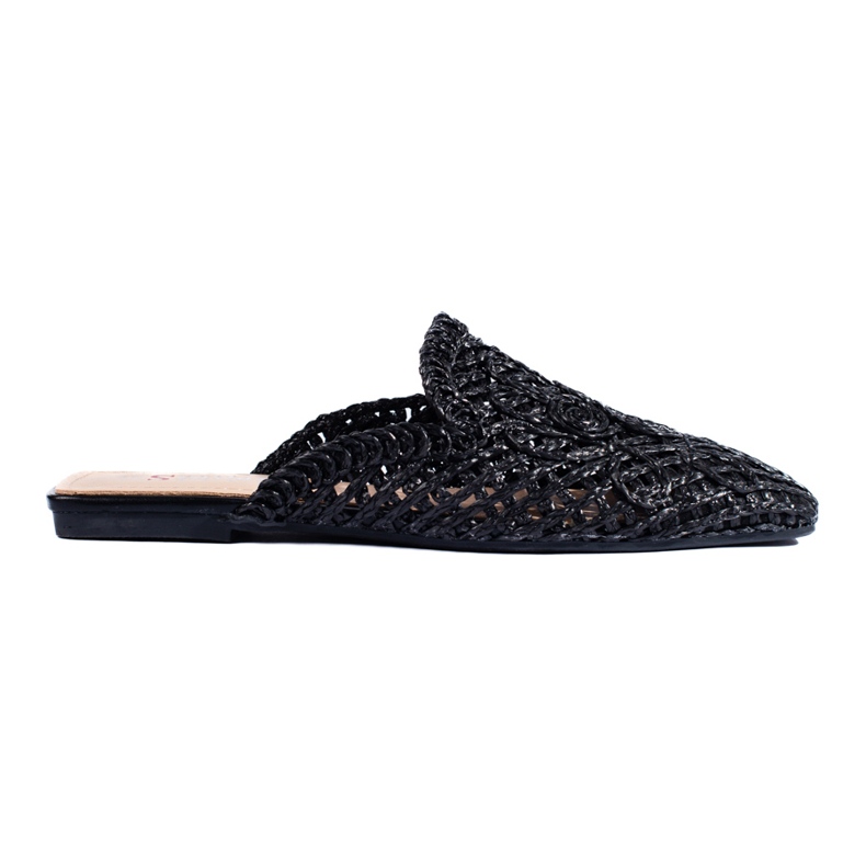 Black flat sandals with an openwork upper from Shelovet
