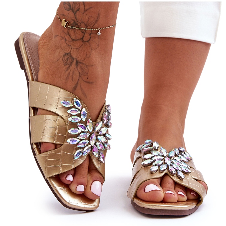 Slippers With Decorative Stones S.Barski 617-22 Gold golden