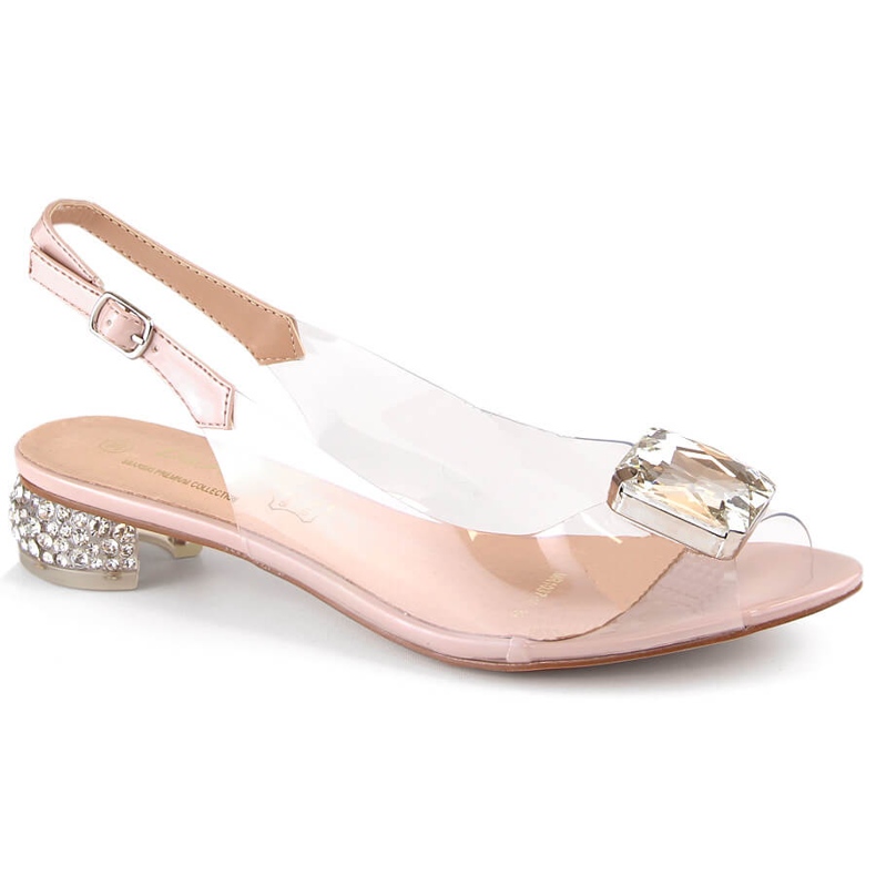 Transparent sandals on a flat heel with a pink stone S.Barski MR1037-10