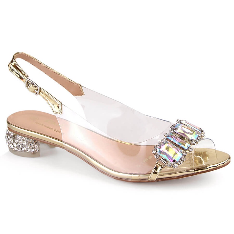 Gold transparent flat sandals with zircons S.Barski MR1037-11 golden