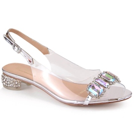 Silver flat sandals with zircons S.Barski MR1037-11