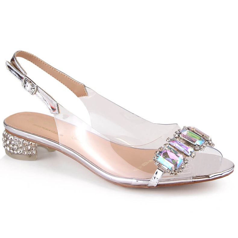 Silver flat sandals with zircons S.Barski MR1037-11
