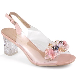 Women's transparent sandals with zircon beads pink S.Barski MR1037-16 Women's transparent sandals with zircon beads pink S.Barski MR1037-16