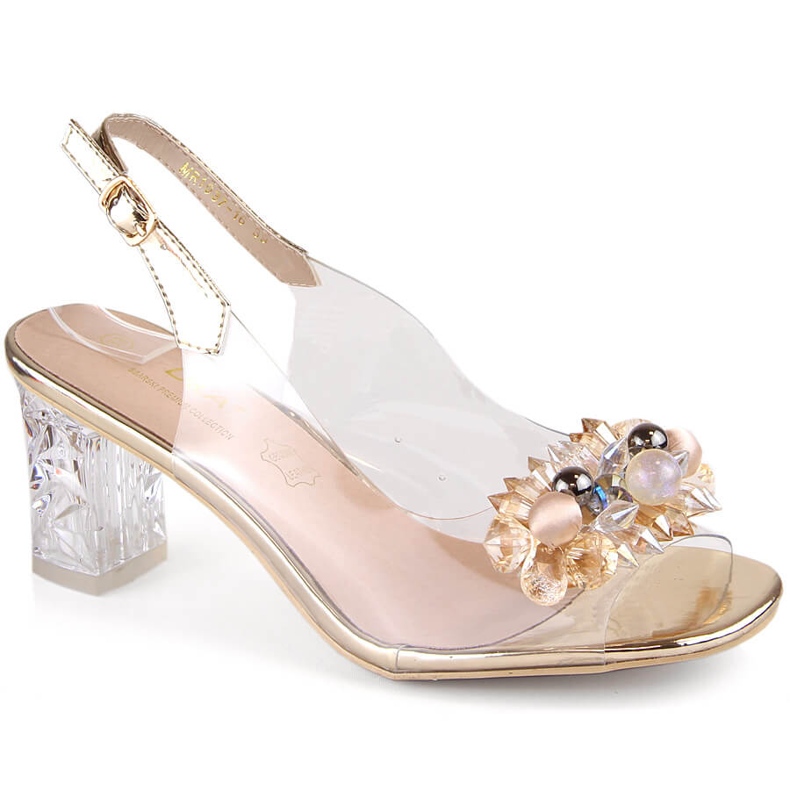 Women's transparent gold sandals with zircons beads S.Barski MR1037-16 golden