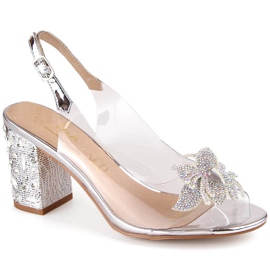 Women's transparent silver sandals with zircons S.Barski MR1037-18