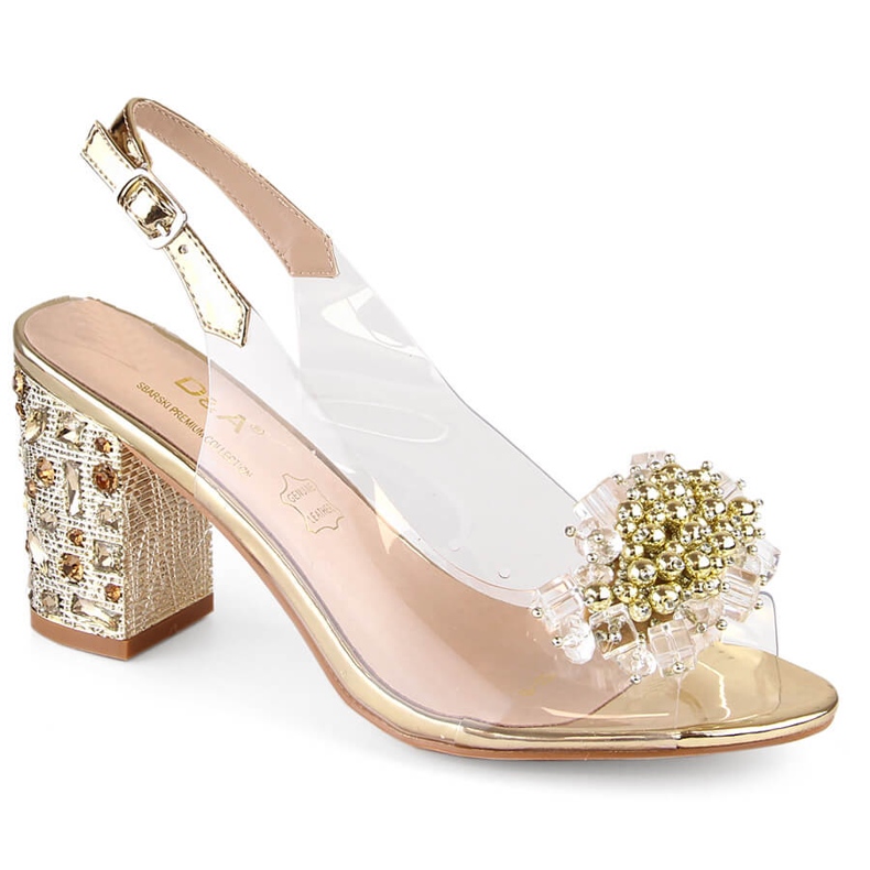 Women's transparent sandals on a gold post with beads S.Barski MR1037-19 golden