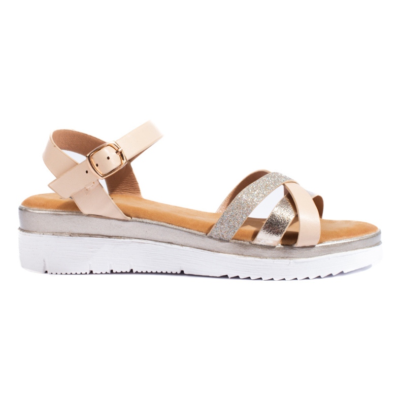 Beige and gold Shelovet low wedge sandals