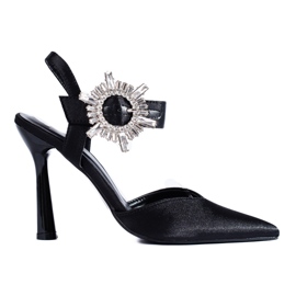 Satin black heel pumps from Shelovet