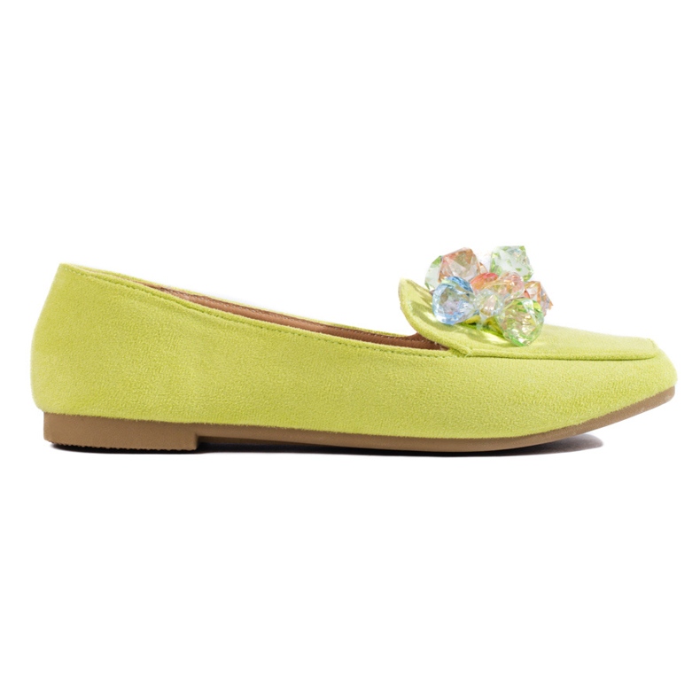 Green suede loafers with crystals from Shelovet